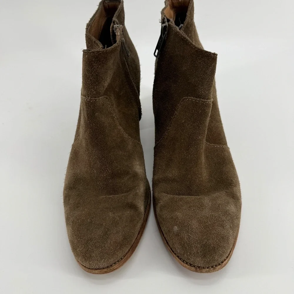 Madewell Women's 9 Brown Suede Ankle Boots‎ Stacked Block Heel Side Zip